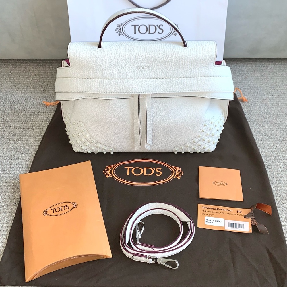 NWT TOD'S AMR Monospalla Wave Bag Crossbody in Bianco (White) leather & Hot Pink